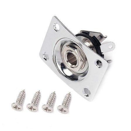 1/4 tomme 6,35 mm Gitar Jack Plate Socket Kobber Gitar Pickup Output Jack Plugg med Jack Plate Skruer for Elektrisk Gitar Bass (Sølv)