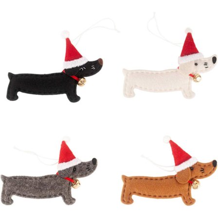 Joulukuusen riipukset, 4 kpl mäyräkoiran riippuvat koristeet