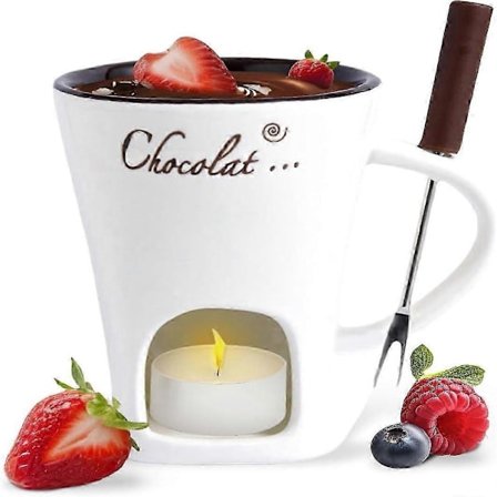 Chokoladefondue Krus Kaffekop Chokoladesmeltningskrus med Gaffel Fonduegryde Varmer Krus Slik Hot Pot