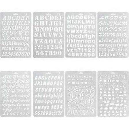 Sæt med 8 Stencil Tal og Bogstav Stencil Alfabet Genanvendelig Fleksibel Store og Små Bogstaver Tegn fra 1 til 3 cm til Scrapbooking Fødselsdagskort