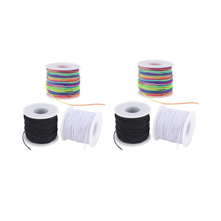 6 Rullaa Joustavaa Korunauhaa, 1 mm Elastinen Naru Rannekorujen Valmistukseen, Kaulakoruihin ja Helmiaskarteluun, Musta/Valkoinen/Sateenkaari, 990Fe