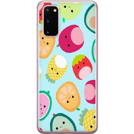 Kompatibel Mobilcover til Samsung Galaxy S20 Mønster af kawaii frugter som jordbær citron ananas og avocado på lyseblå baggrund