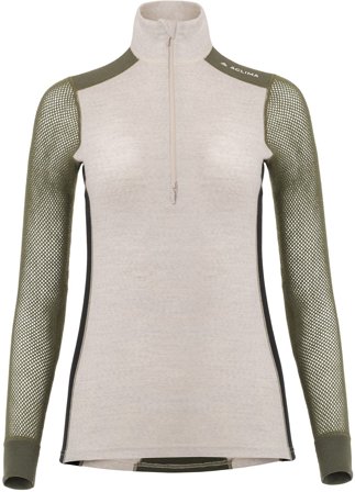 Aclima WoolNet Hybrid Mockneck Woman Beige Melange/Olive Night/Jet Black
