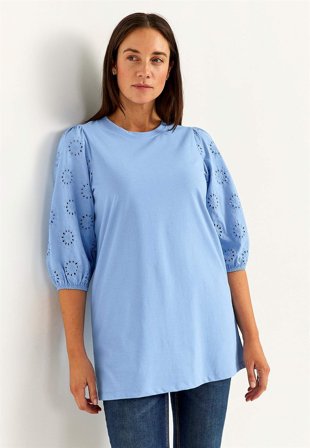 Cellbes of Sweden - Trikåtunika med broderade ärmar - blå - för damer - 34/36