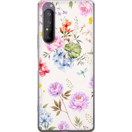 Kompatibelt Mobildeksel til Sony Sony Xperia 1 II Blomstrete mønster med håndmalte blomster, sommerfugler og insekter i romantisk skandinavisk stil