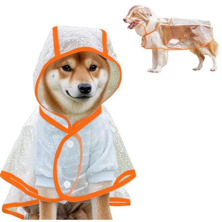 Regnfrakke til Hund, Hundefrakke, Hunderegnfrakke, Hunderegnfrakke med Hætte, Transparent, Vandtæt Regnfrakke Anbefales til 13-18 katte, Vandtæt 