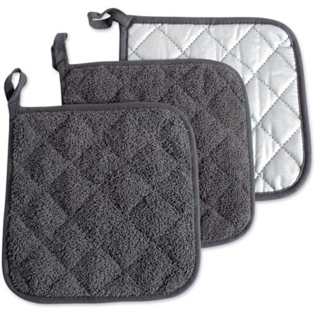 Varmebestandige, maskinvaskbare løkkeformede bomuldshandsker. Til grundlæggende madlavning, greb, mineraler, 3-pak (grå)