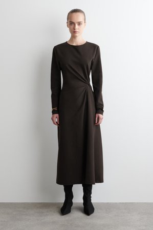 COS Women's Twist Detail Long Sleeve Dress in Brown