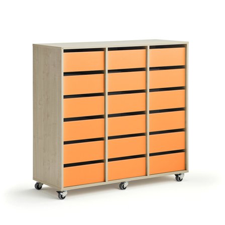Student storage CASPER, 18 drawers, birch, dark pink