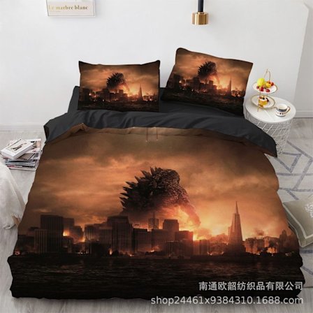 2025 Ny Godzilla Tecknad 3D-tryckt Sängkläder Tredelat Set 135*200