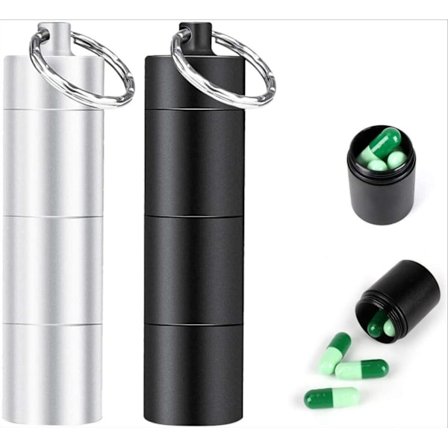 2-pakning Bærbar Pilleboks, Metall Nøkkelring Pilleholder Liten