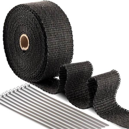 1,5x50x10m Keramisk värmeisoleringstejp för grenrör svart + 10 clips