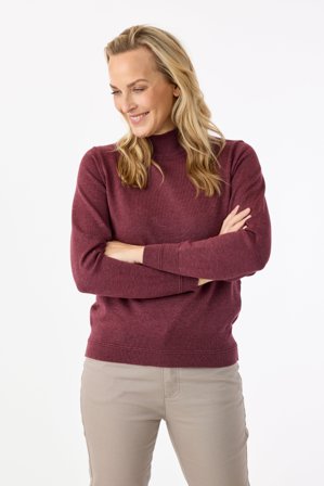 JENSEN - Langærmet Strik - Mørkerød Melange - Høj Hals