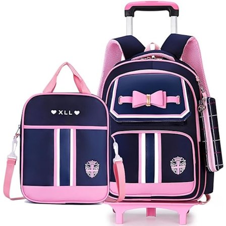 Rullande skolväska för flickor, grundskoleväska med axelremsväska