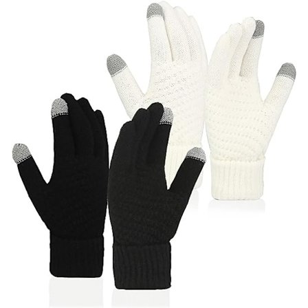 Touchscreen-vantar i varm ullfodrad, vita och svarta, 2-pack