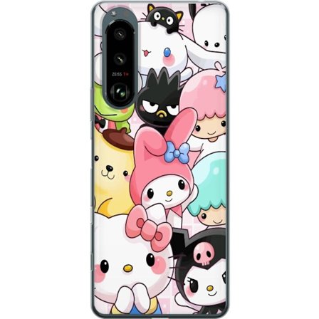 Kompatibelt Mobildeksel til Sony Xperia 5 III Tett mønster av søte figurer med store øyne i ulike farger og uttrykk med LABUBU-tekst