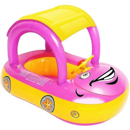 Oppblåsbar babybadering med solskjerm, bilformet badeleke for spedbarn og småbarn - FARGE: Mørkeblå