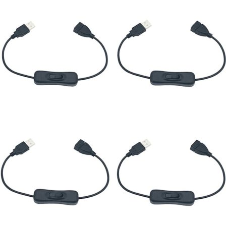 USB Switch, 4 stk. 30 cm USB forlængerkabel med tænd/sluk-knap, kompatibel med kørselsoptager, bordlampe, LED-strip