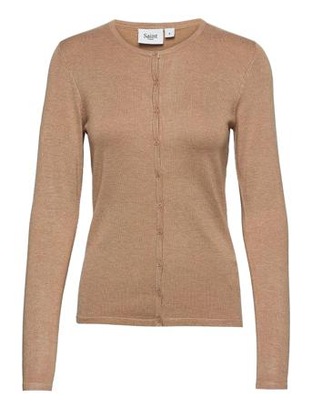 A8661, L/S Cardigan R-Neck Strikkegenser Cardigan Brun Saint Tropez