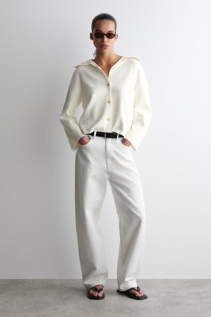 COS Women's Chaqueta De Punto Con Cuello in Blanco