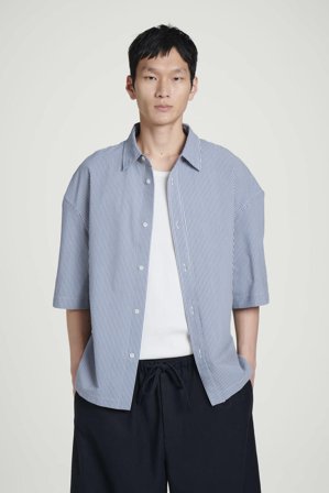 COS Men's Boxy Cotton Short Sleeve Shirt in Blue