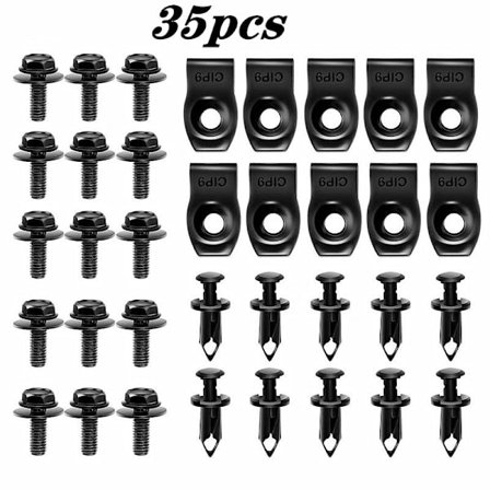35 stk karosseribolt U-formet mutterklips M6 motor nedre deksel sprutskjerm