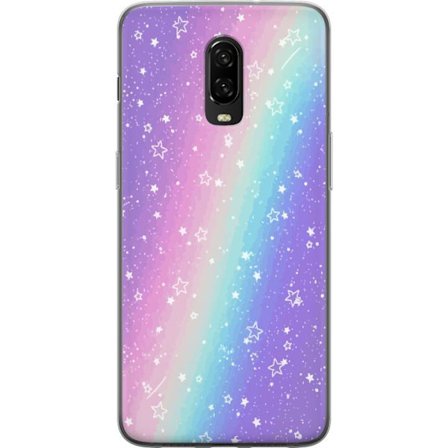 Kompatibelt Mobildeksel til OnePlus 6T Rainbow-farget pastellbakgrunn med hvite stjerner og gnistrende prikker i myk overgang