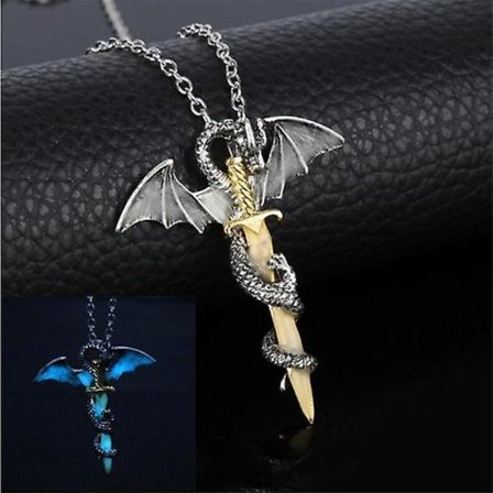 Luminous Jewelry Dragon Sword Hänge Halsband Mörk Anime Halsband
