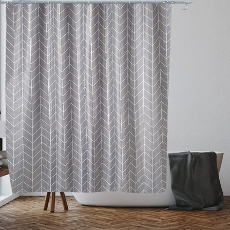 Grå Zig Zag Duschdraperi Anti-Mögel, Mögelresistent | Storlek 180x180 cm (71 x 71 tum) | Vattenavvisande Tyg | 100% Polyester