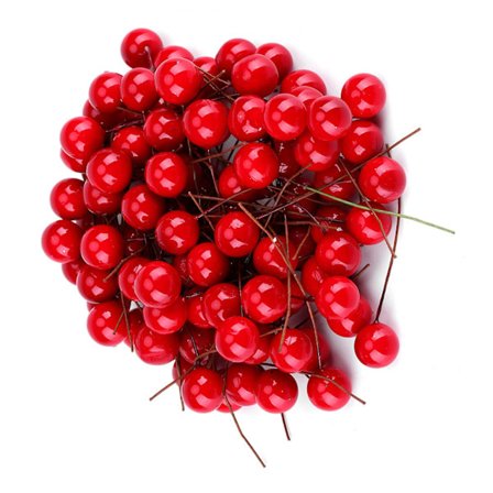 100 stk. kunstige røde kristtornbær, julepynt til hjemmet, hengende ornamenter