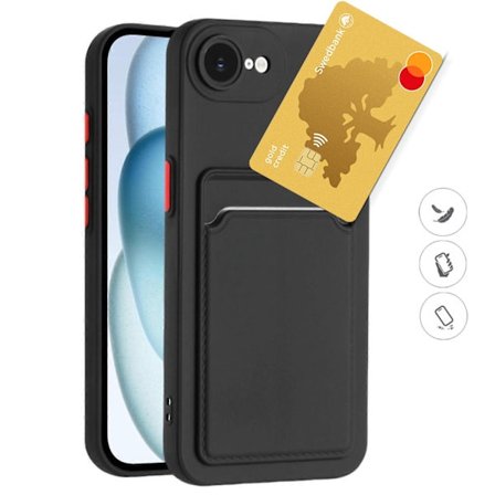 Iphone 16e -kotelo, matkapuhelimen suojakotelo, korttipaikka, musta MUSTA