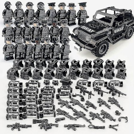 Military Building Blocks Series Black Special Police And Off-road Vehicle Set Small Particles Assembled-1