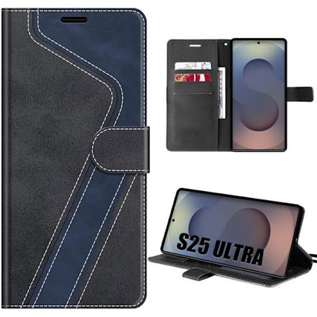 Cover til Samsung Galaxy S25 Ultra, Stødabsorberende Syntetisk Læder Sort Mørkeblå