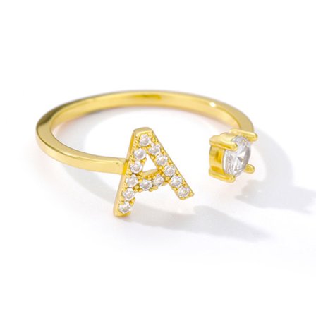 Guld Initial Bokstav Öppen Ring A Form Stapelbar Justerbar Öppen Alfabet Ring för Kvinnor Flickor
