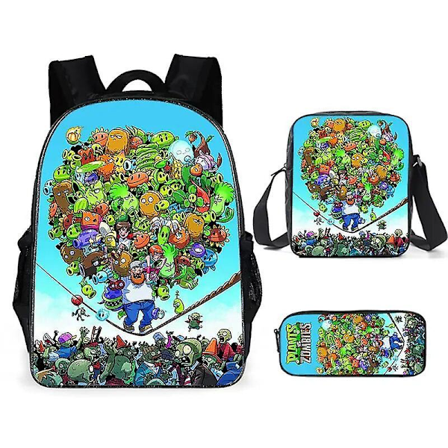 Plants vs. Zombies 3-pack set barnryggsäckar för barn, speltillbehör, ryggsäckar för flickor och pojkar, skolväskor, tecknad film, förskole ryggsäck, 