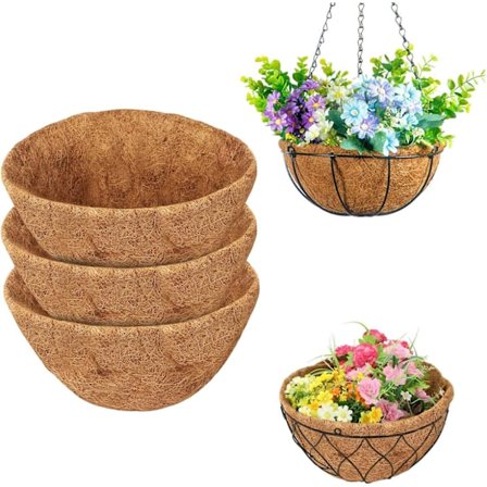 3-pak 30 cm Runde Hængekurv Kokosfiberforinger, Naturlige Kokosnødde-erstatningsforinger til Haveblomster og Plantepotter
