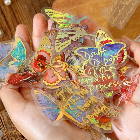 IC Fairy Gold -hologrammi-tarrat (120 kpl 4 teemalla) - Hartsi läpinäkyvät vedenpitävät tarrat kannettavalle tietokoneelle, vesipulloille, koristeluun