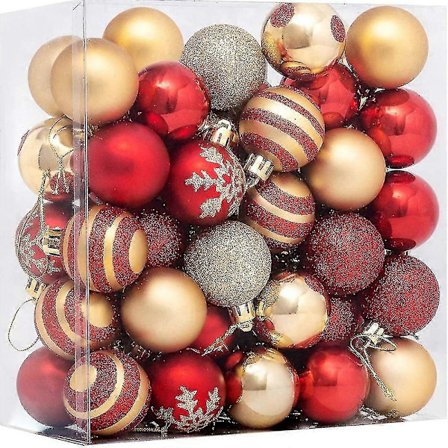 Kultaiset ja punaiset joulupallot, 50 kappaleen muoviset joulukoristepallot, pienet joulukoristepallot sisä- ja ulkojuhlakoristeisiin (4