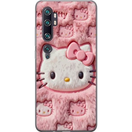 Kompatibelt Mobildeksel til Xiaomi Mi Note 10 Pro Hello Kitty rosa fluffy bakgrunn med ikoniskt ansikt og kawaii-estetikk