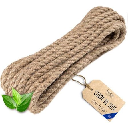 Jute Snor Kreativ Dekor Torsadé Naturlig 5 m – Tykkelse 10 mm