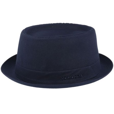 Stetson - Blå porkpie Hatt - Cotton Navy/Gun Metal Pork Pie @ Hatstore