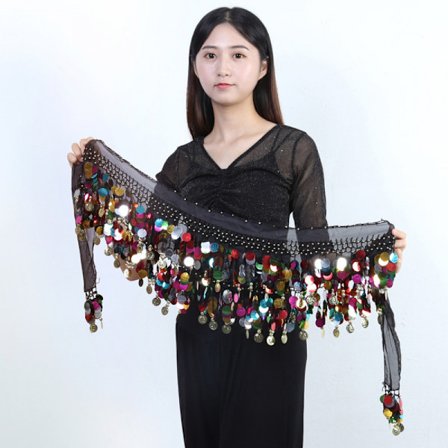 Bukdans farge paljettfilm gong hofte skjerf skjørt med gullmynter for