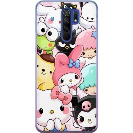Kompatibelt Mobildeksel til Xiaomi Redmi 9 Tett mønster av søte figurer med store øyne i ulike farger og uttrykk med LABUBU-tekst