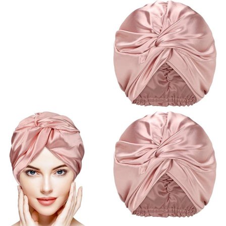 Et sæt med 2 dele - en badehætte og en dobbeltlags sovehætte - (pink)