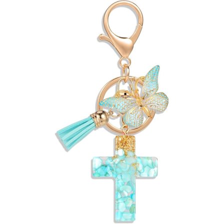 Kors Nøkkelring Kristen Bibel Nøkkelring Ryggsekk Håndveske Anheng Passer for Kvinner Jenter, Sommerfugl Anheng Nøkkelring, Blå