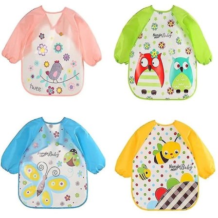 Pakke med vandtæt hagesmæk med lange ærmer, maling og spiseforklæde til børn fra 6 måneder til 3 år