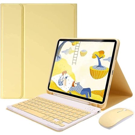 iPad Air 4/5 Tastatur Etui med Mus, 10,9 Tommer Generation Etui med Aftageligt Trådløst Bluetooth Tastatur Blyantsholder Læder Smart Cover Gul