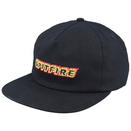 Spitfire - Black unconstructed Czapka Z Daszkiem - Flames Script Black Snapback @ Hatstore