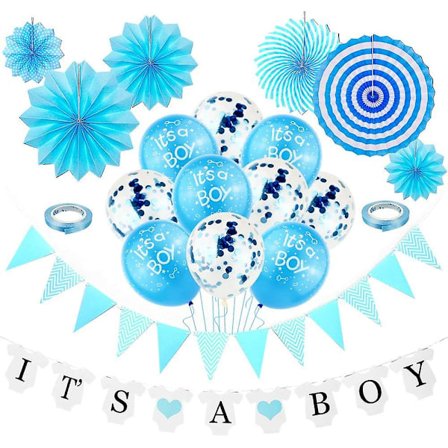 Baby Shower Festdekoration - It's A Boy Banner & Balloner Sæt
