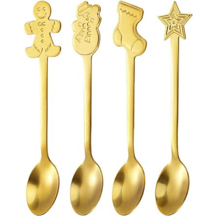 4 stk. rustfrie kaffeskjeer, espressoskjeer, jul